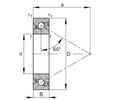 推力角接觸球軸承 7602012-2RS-TVP, 單向，接觸角 a = 60°，限制公差，兩側(cè)唇密封