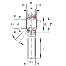 桿端軸承 GAKSR30-PS, 根據 DIN ISO 12 240-4 標準，特種鋼材料，帶右旋外螺紋，免維護