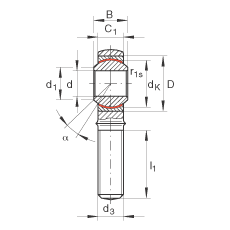 桿端軸承 GAKL8-PW, 根據 DIN ISO 12 240-4 標準，帶左旋外螺紋，需維護