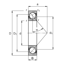角接觸球軸承 7328-B-MP, 根據(jù) DIN 628-1 標(biāo)準(zhǔn)的主要尺寸，接觸角 α = 40°