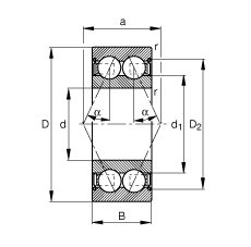 角接觸球軸承 3000-B-2Z-TVH, 雙列，雙側(cè)間隙密封，接觸角 α = 25°