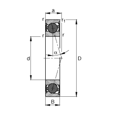 主軸軸承 HCB7004-C-2RSD-T-P4S, 調節，成對或單元安裝，接觸角 α = 15°，陶瓷球，兩側唇密封，非接觸，限制公差