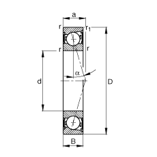 主軸軸承 B7012-C-2RSD-T-P4S, 調節，成對安裝，接觸角 α = 15°，兩側唇密封，非接觸，加嚴公差